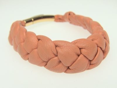 Geflochtenes Nappaleder-Armband in Apricot mit Hebeldruckverschluss