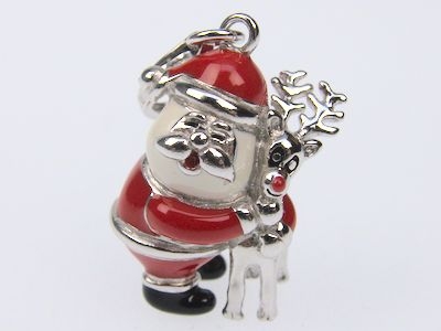 Charm-Anhänger 925 Silber - Weihnachtsmann mit Elch