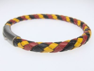 Rindsleder-Armband geflochten in Deutschland-Farben mit Edelstahl-Hebeldruckverschluss